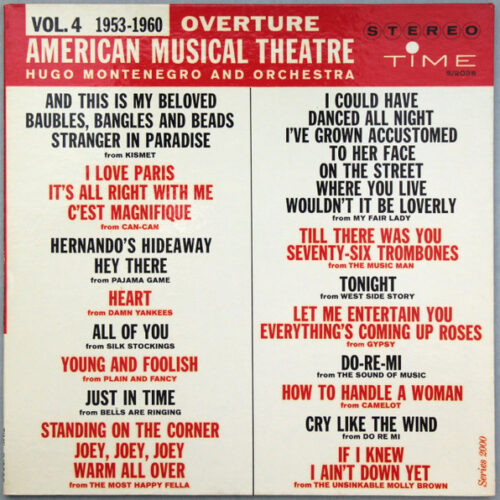 Hugo Montenegro And His Orchestra – Overture,  American Musical Theatre (Vol. 4 1953-1960) (Vinyl LP Stereo, 1961)