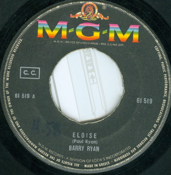 Barry Ryan – Eloise (Vinyl 7" 45 RPM Single, 1968)